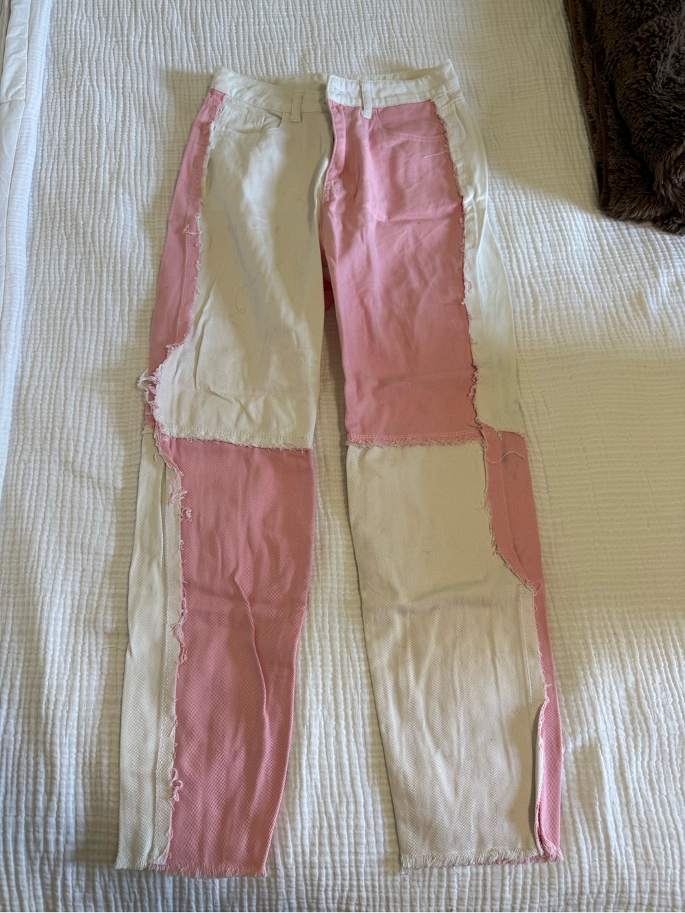 SHEIN Pink and Cream Patchwork Women’s Jeans